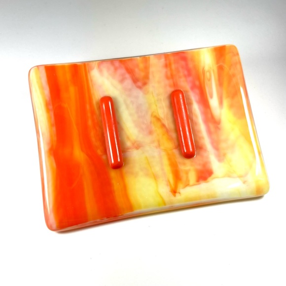 Hand Crafted Other - Fused glass orange yellow soap dish